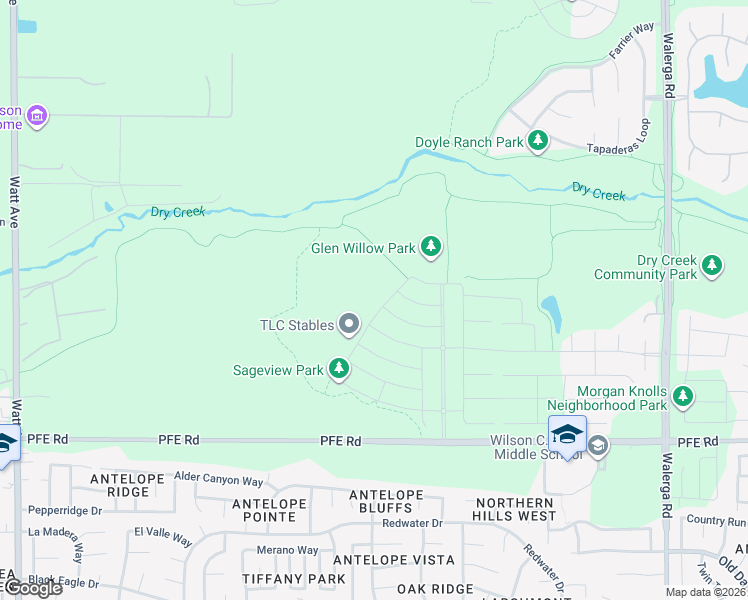 map of restaurants, bars, coffee shops, grocery stores, and more near 5200 PFE Road in Roseville