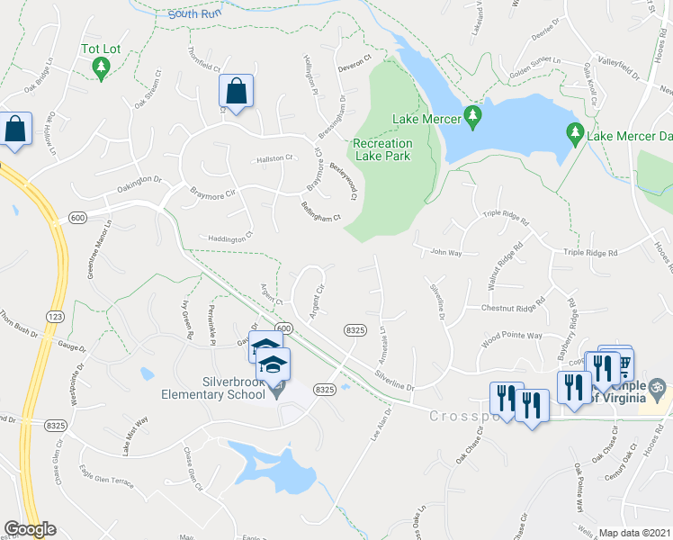 map of restaurants, bars, coffee shops, grocery stores, and more near 8337 Argent Circle in Fairfax Station