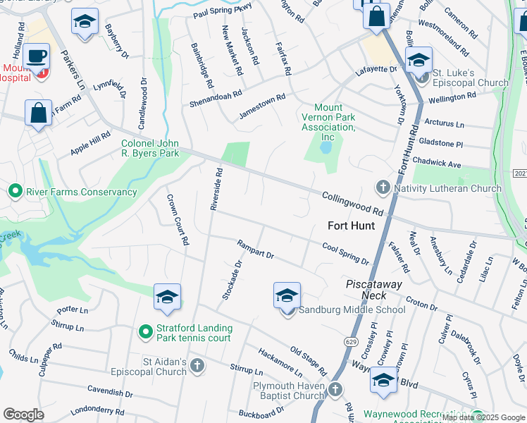 map of restaurants, bars, coffee shops, grocery stores, and more near 8231 Stacey Road in Alexandria