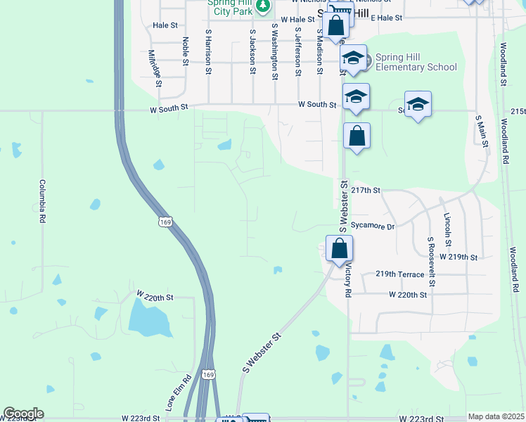 map of restaurants, bars, coffee shops, grocery stores, and more near 20900 Sycamore Drive in Spring Hill