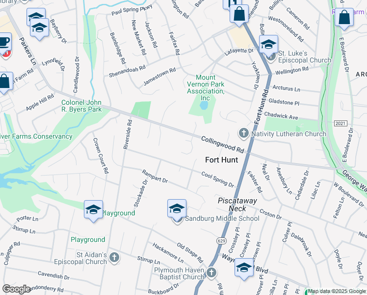map of restaurants, bars, coffee shops, grocery stores, and more near 8212 Collingwood Court in Alexandria
