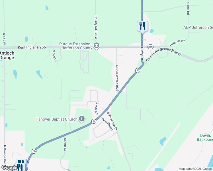 map of restaurants, bars, coffee shops, grocery stores, and more near 3632 Indiana 56 in Hanover