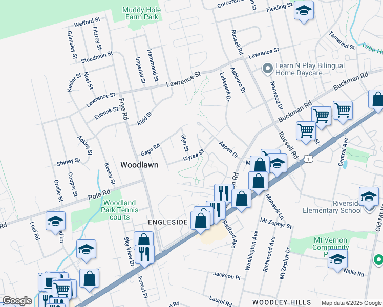 map of restaurants, bars, coffee shops, grocery stores, and more near 4402 Wyres Street in Alexandria