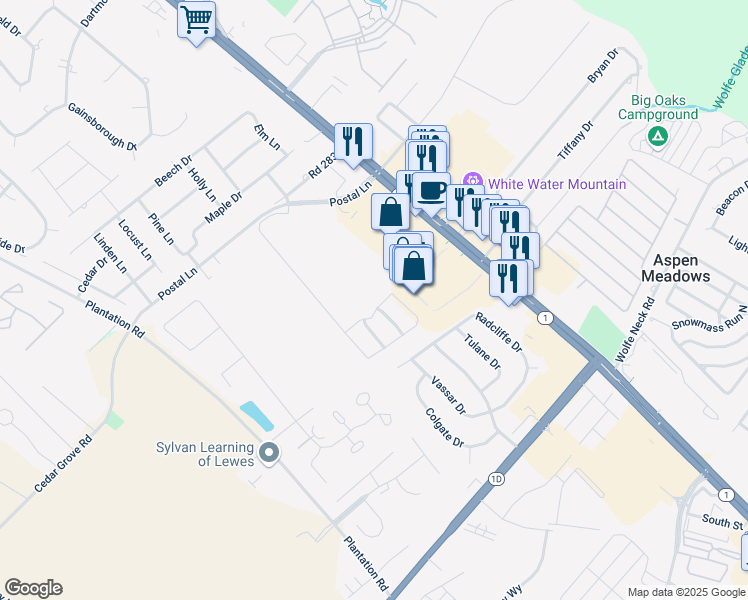 map of restaurants, bars, coffee shops, grocery stores, and more near 18846 Bethpage Drive in Rehoboth Beach