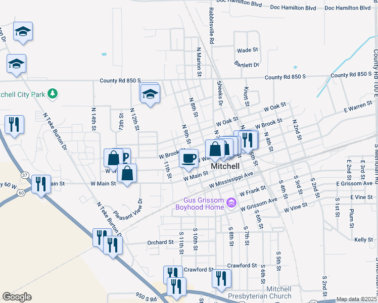 map of restaurants, bars, coffee shops, grocery stores, and more near 400-450 North 9th Street in Mitchell