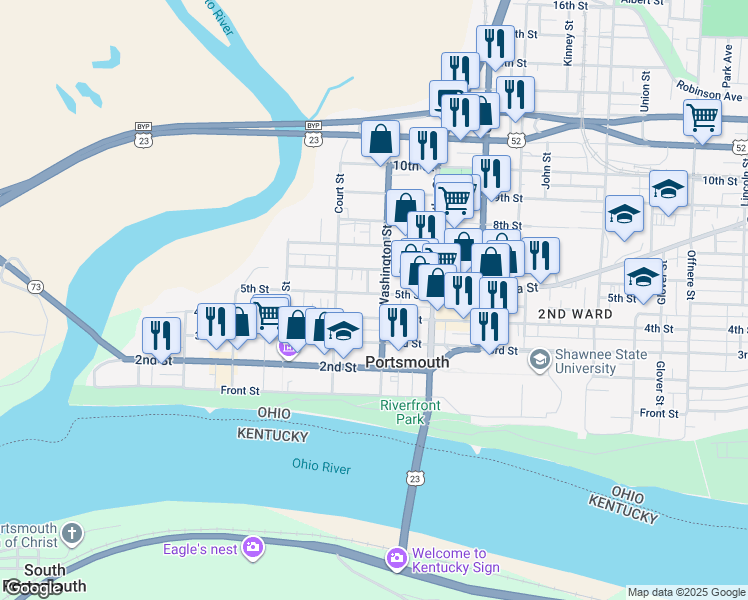 map of restaurants, bars, coffee shops, grocery stores, and more near 415 Washington Street in Portsmouth