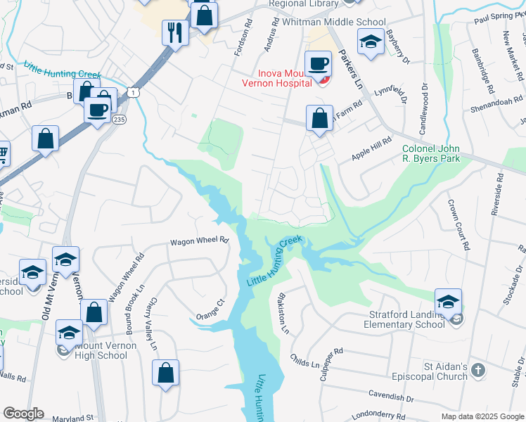 map of restaurants, bars, coffee shops, grocery stores, and more near 2755 Carter Farm Court in Alexandria