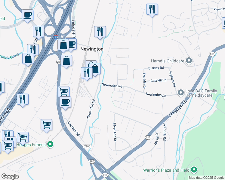 map of restaurants, bars, coffee shops, grocery stores, and more near 8238 Shannons Landing Way in Lorton