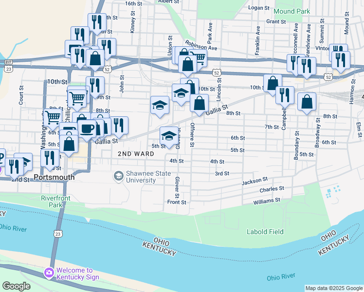 map of restaurants, bars, coffee shops, grocery stores, and more near 1415 6th Street in Portsmouth