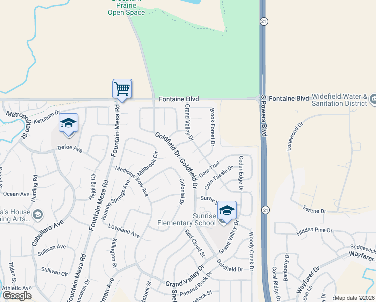 map of restaurants, bars, coffee shops, grocery stores, and more near 7470 Dove Creek Circle in Colorado Springs