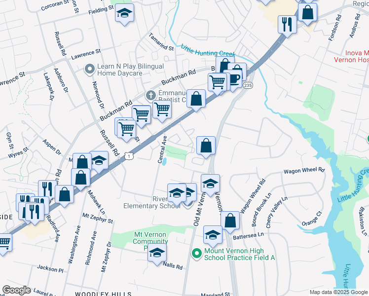map of restaurants, bars, coffee shops, grocery stores, and more near 3775 Shannons Green Way in Alexandria