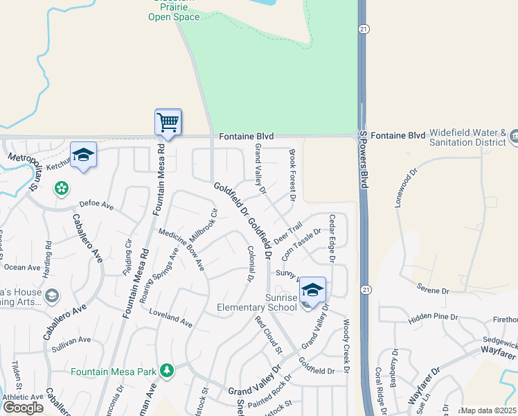 map of restaurants, bars, coffee shops, grocery stores, and more near 7470 Dove Creek Circle in Colorado Springs