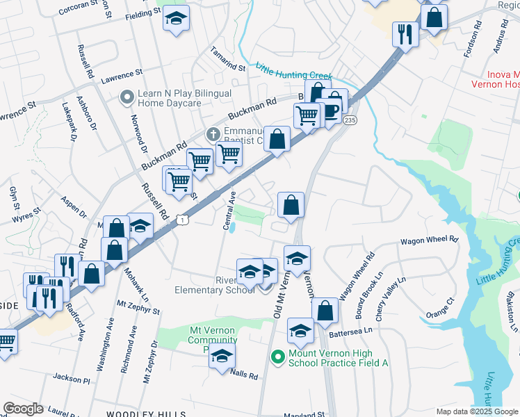 map of restaurants, bars, coffee shops, grocery stores, and more near 3775 Shannons Green Way in Alexandria