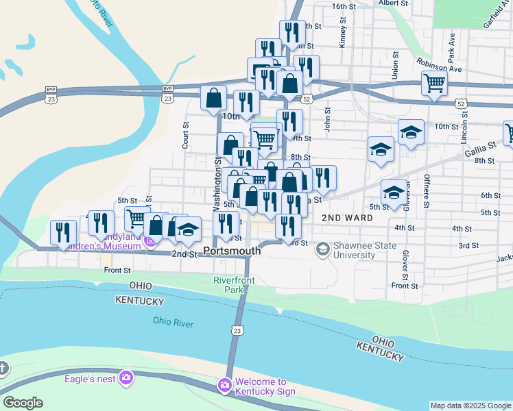 map of restaurants, bars, coffee shops, grocery stores, and more near 428 Chillicothe Street in Portsmouth