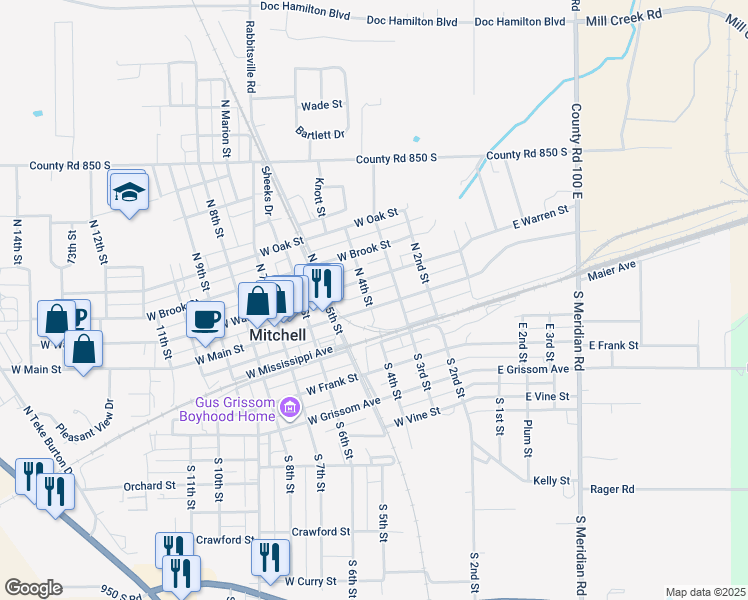 map of restaurants, bars, coffee shops, grocery stores, and more near 306 W Warren St in Mitchell