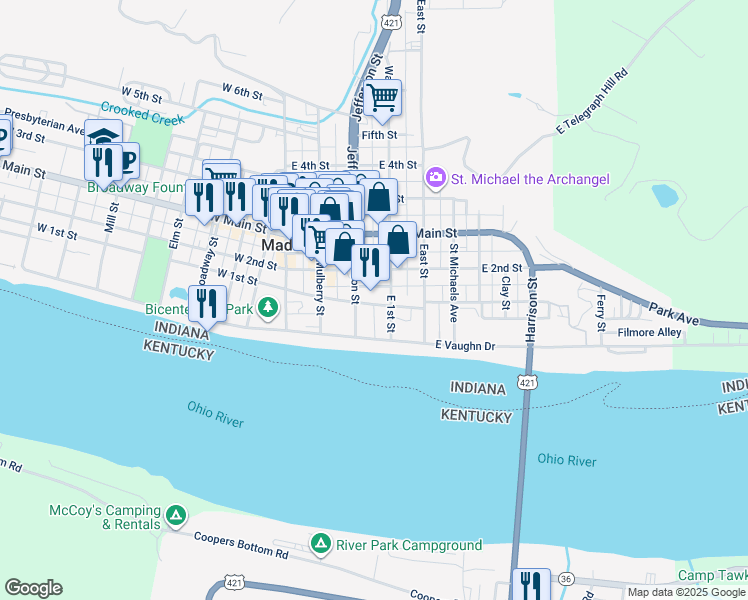 map of restaurants, bars, coffee shops, grocery stores, and more near 202 Jefferson Street in Madison