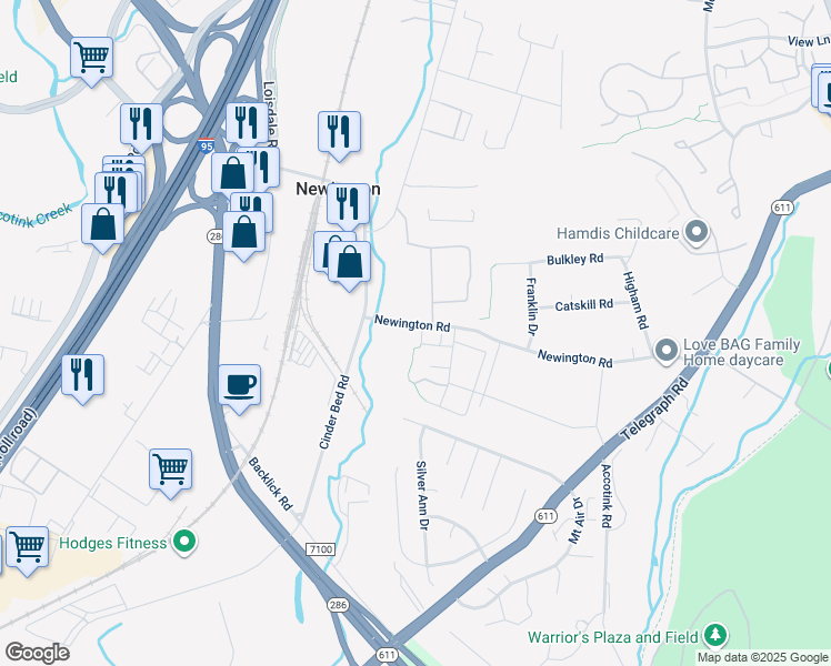 map of restaurants, bars, coffee shops, grocery stores, and more near 8230 Shannons Landing Way in Lorton