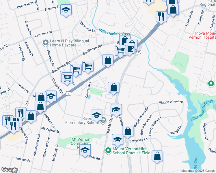 map of restaurants, bars, coffee shops, grocery stores, and more near 3757 Shannons Green Way in Alexandria