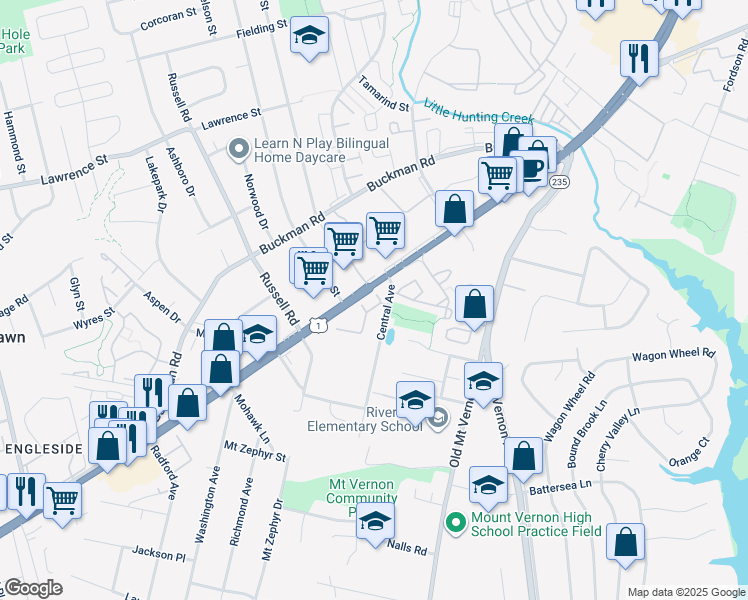 map of restaurants, bars, coffee shops, grocery stores, and more near 3740 Mary Evelyn Way in Alexandria