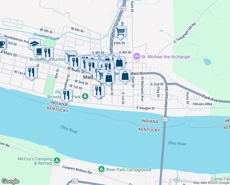 map of restaurants, bars, coffee shops, grocery stores, and more near 202 Jefferson Street in Madison