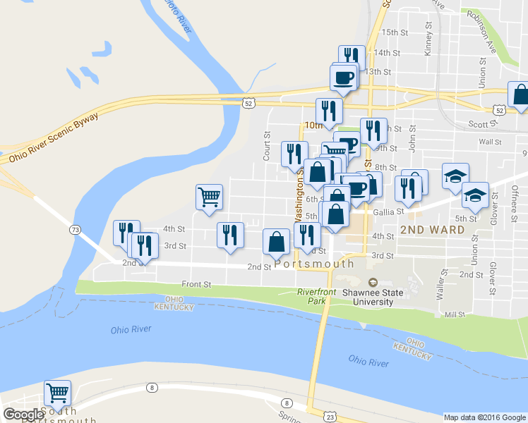 map of restaurants, bars, coffee shops, grocery stores, and more near 506 Court Street in Portsmouth
