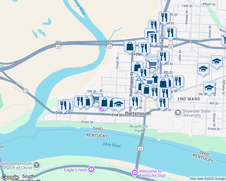map of restaurants, bars, coffee shops, grocery stores, and more near 509 Court Street in Portsmouth