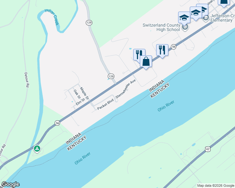 map of restaurants, bars, coffee shops, grocery stores, and more near 36 Packet Boulevard in Vevay