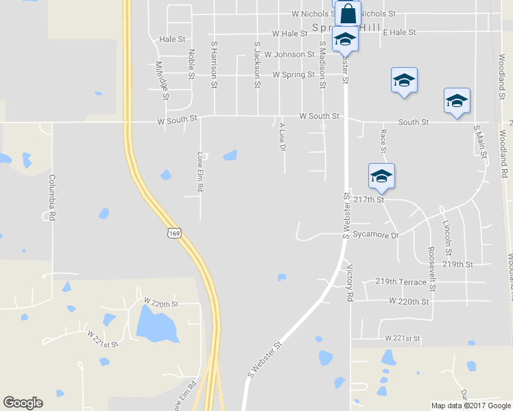 map of restaurants, bars, coffee shops, grocery stores, and more near 21719 South Franklin Street in Spring Hill