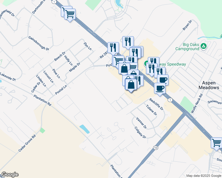 map of restaurants, bars, coffee shops, grocery stores, and more near 18846 Bethpage Drive in Rehoboth Beach
