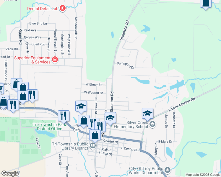 map of restaurants, bars, coffee shops, grocery stores, and more near 324 Staunton Road in Troy