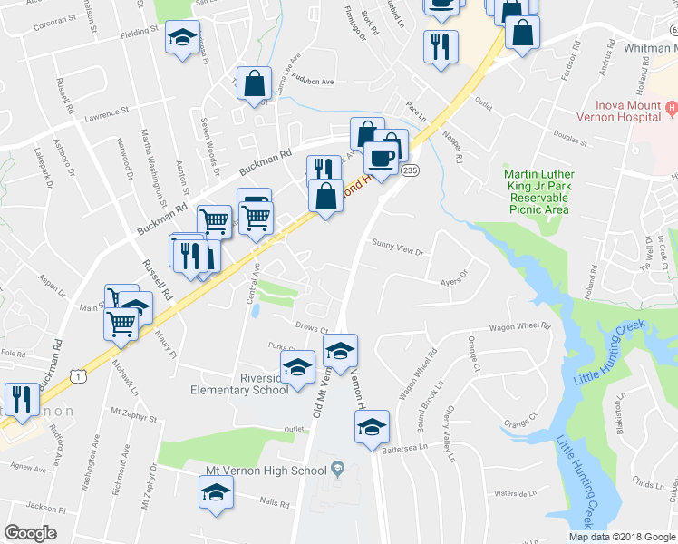 map of restaurants, bars, coffee shops, grocery stores, and more near 3583 Stephies Court in Alexandria