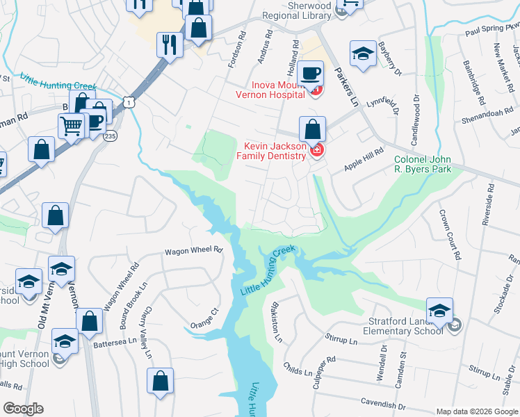map of restaurants, bars, coffee shops, grocery stores, and more near 2773 Carter Farm Court in Alexandria