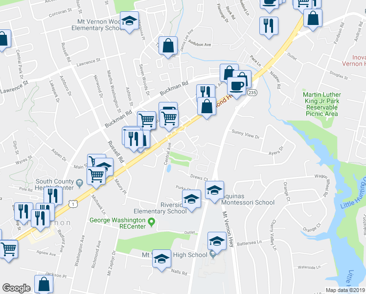 map of restaurants, bars, coffee shops, grocery stores, and more near 8329 Hunter Murphy Circle in Alexandria