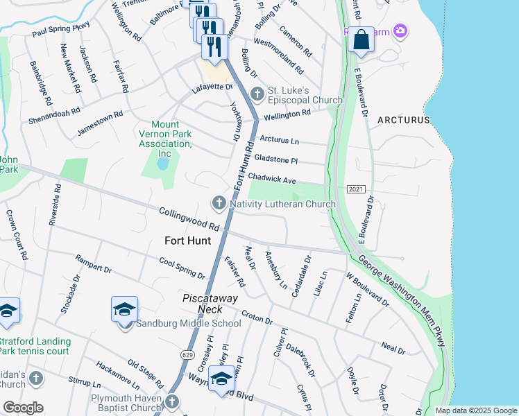 map of restaurants, bars, coffee shops, grocery stores, and more near 1200 Cedar Dale Lane in Alexandria