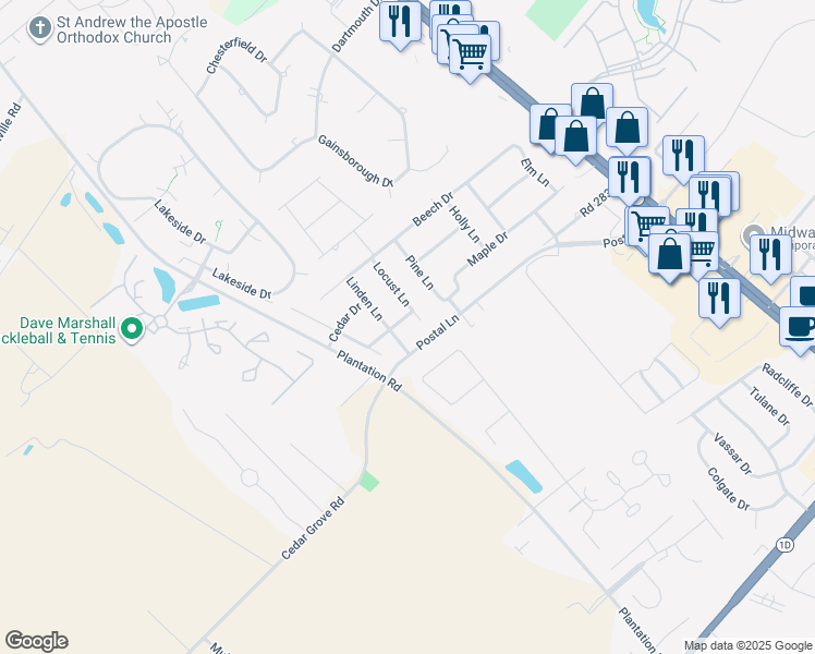 map of restaurants, bars, coffee shops, grocery stores, and more near 34236 Dogwood Drive in Lewes