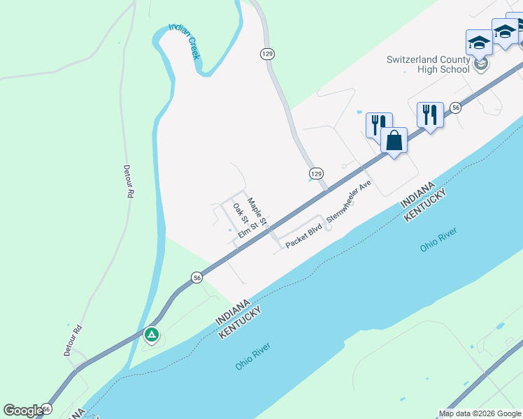 map of restaurants, bars, coffee shops, grocery stores, and more near 106 Maple Street in Vevay