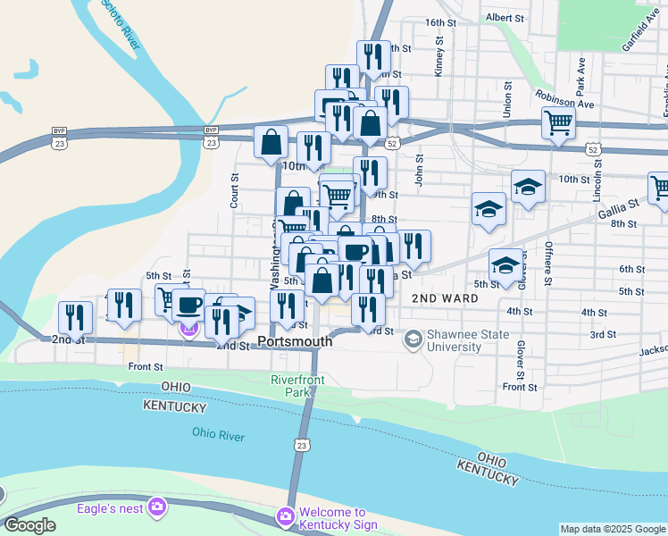 map of restaurants, bars, coffee shops, grocery stores, and more near 428 Chillicothe Street in Portsmouth