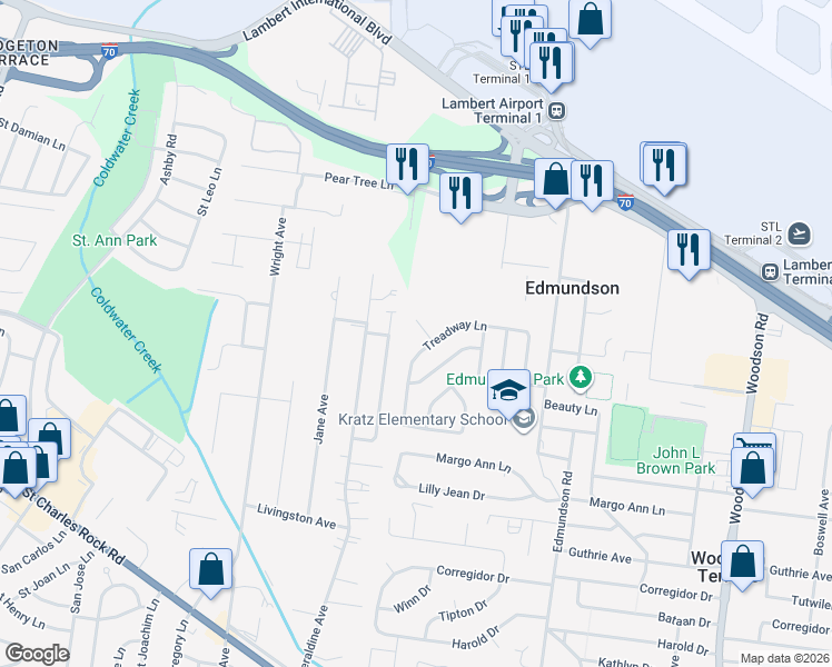 map of restaurants, bars, coffee shops, grocery stores, and more near 4096 Esseldale Drive in Saint Ann