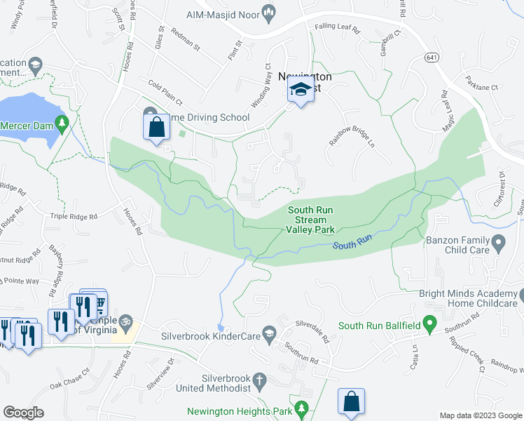 map of restaurants, bars, coffee shops, grocery stores, and more near 8637 Spring Creek Court in Springfield