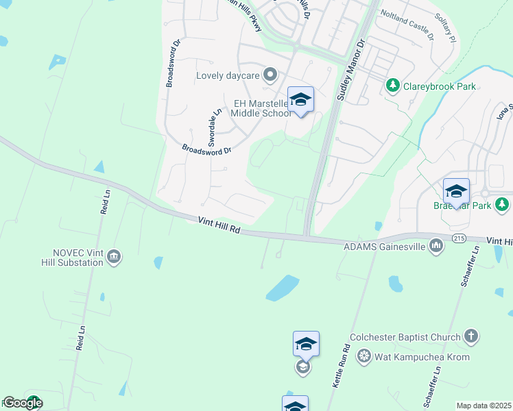 map of restaurants, bars, coffee shops, grocery stores, and more near 10209 Inchberry Court in Bristow