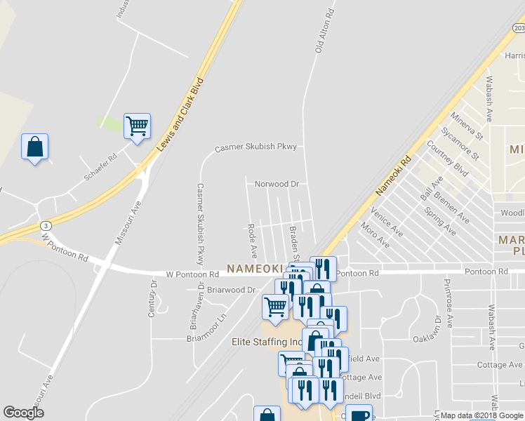 map of restaurants, bars, coffee shops, grocery stores, and more near 4115 Melrose Avenue in Granite City