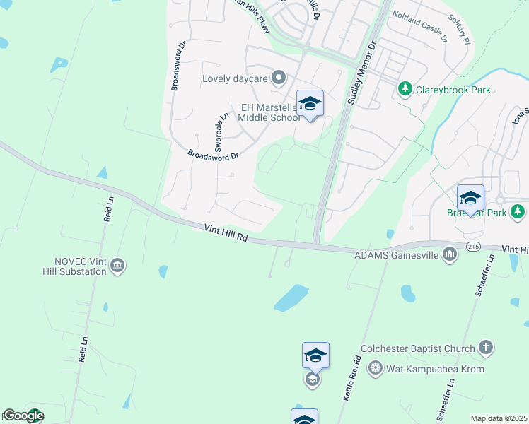 map of restaurants, bars, coffee shops, grocery stores, and more near 10209 Inchberry Court in Bristow