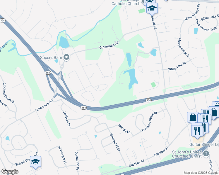 map of restaurants, bars, coffee shops, grocery stores, and more near 1036 David Meadows Drive in Saint Charles