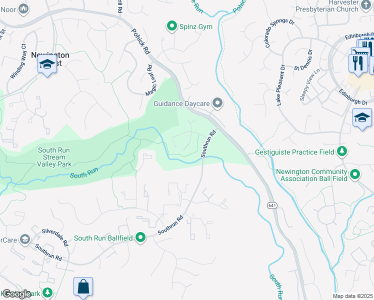 map of restaurants, bars, coffee shops, grocery stores, and more near 8461 Rushing Creek Court in Springfield