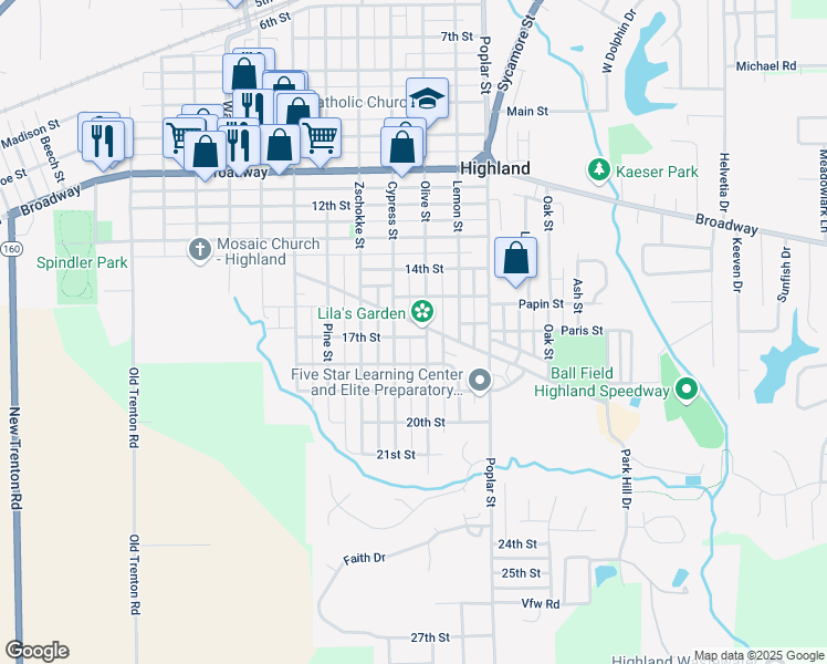 map of restaurants, bars, coffee shops, grocery stores, and more near 1314 Lindenthal Avenue in Highland