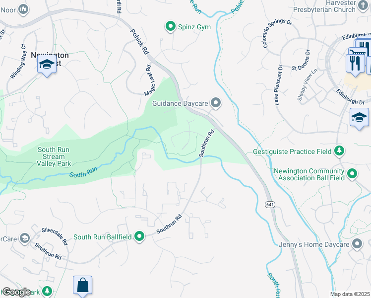 map of restaurants, bars, coffee shops, grocery stores, and more near 8461 Rushing Creek Court in Springfield