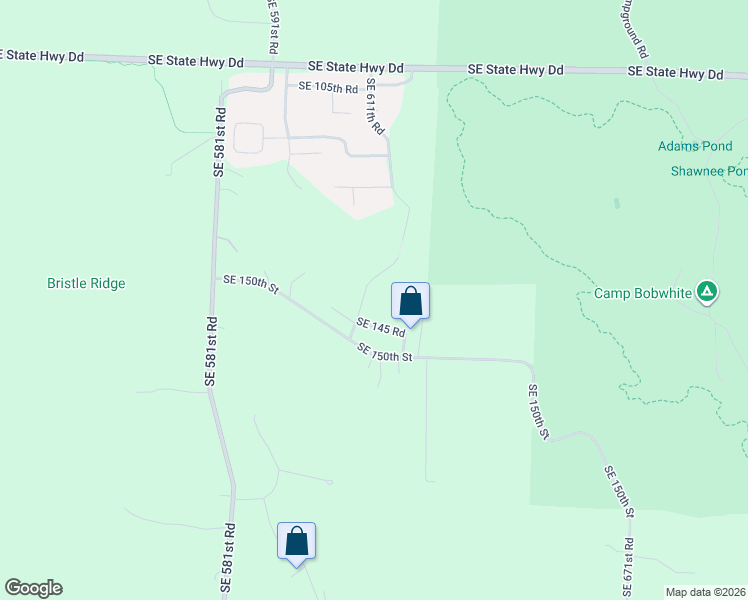 map of restaurants, bars, coffee shops, grocery stores, and more near 142 Southeast 611th Road in Warrensburg