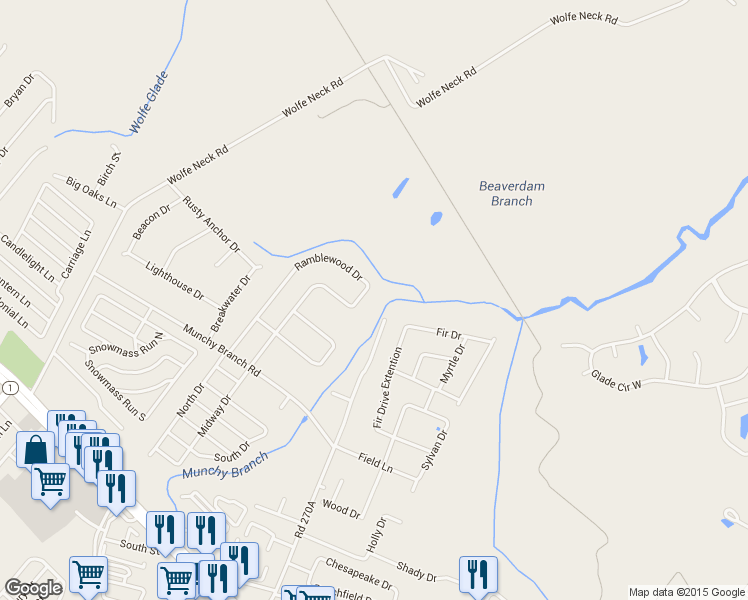 map of restaurants, bars, coffee shops, grocery stores, and more near 2049 Ramblewood Drive in Rehoboth Beach