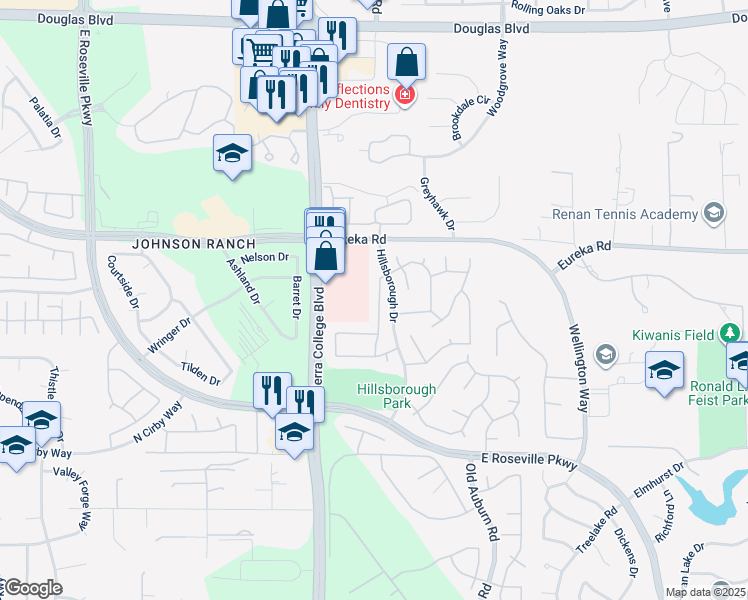 map of restaurants, bars, coffee shops, grocery stores, and more near 1152 Muirfield Drive in Granite Bay