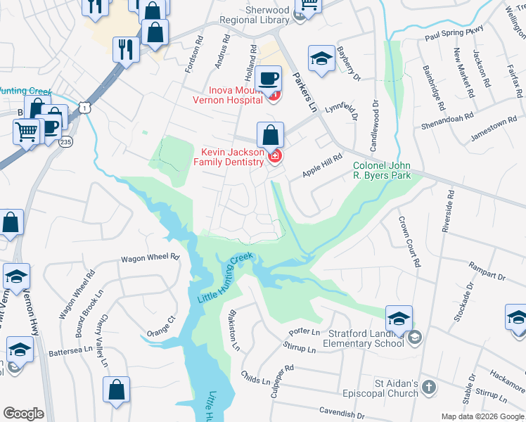 map of restaurants, bars, coffee shops, grocery stores, and more near 8256 Doctor Craik Court in Alexandria